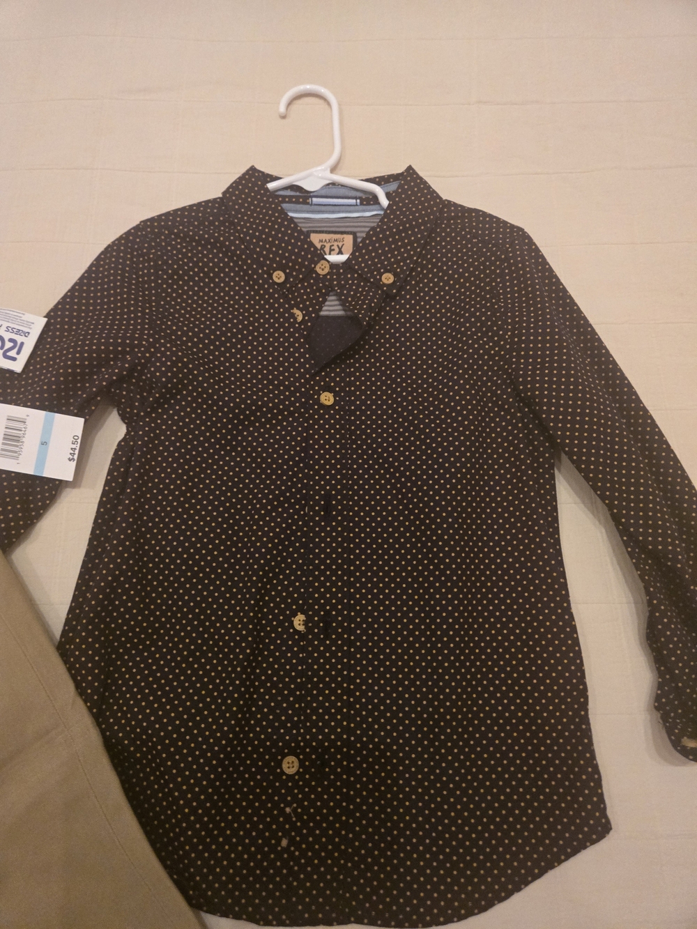Boys Set - Black/Tan Polka Dot Button-Down Shirt & Lucky Brand Tan Pant